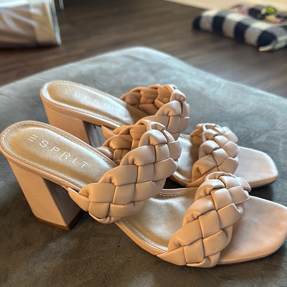 Esprit Women's Braided Block Heel Sandals - Cream